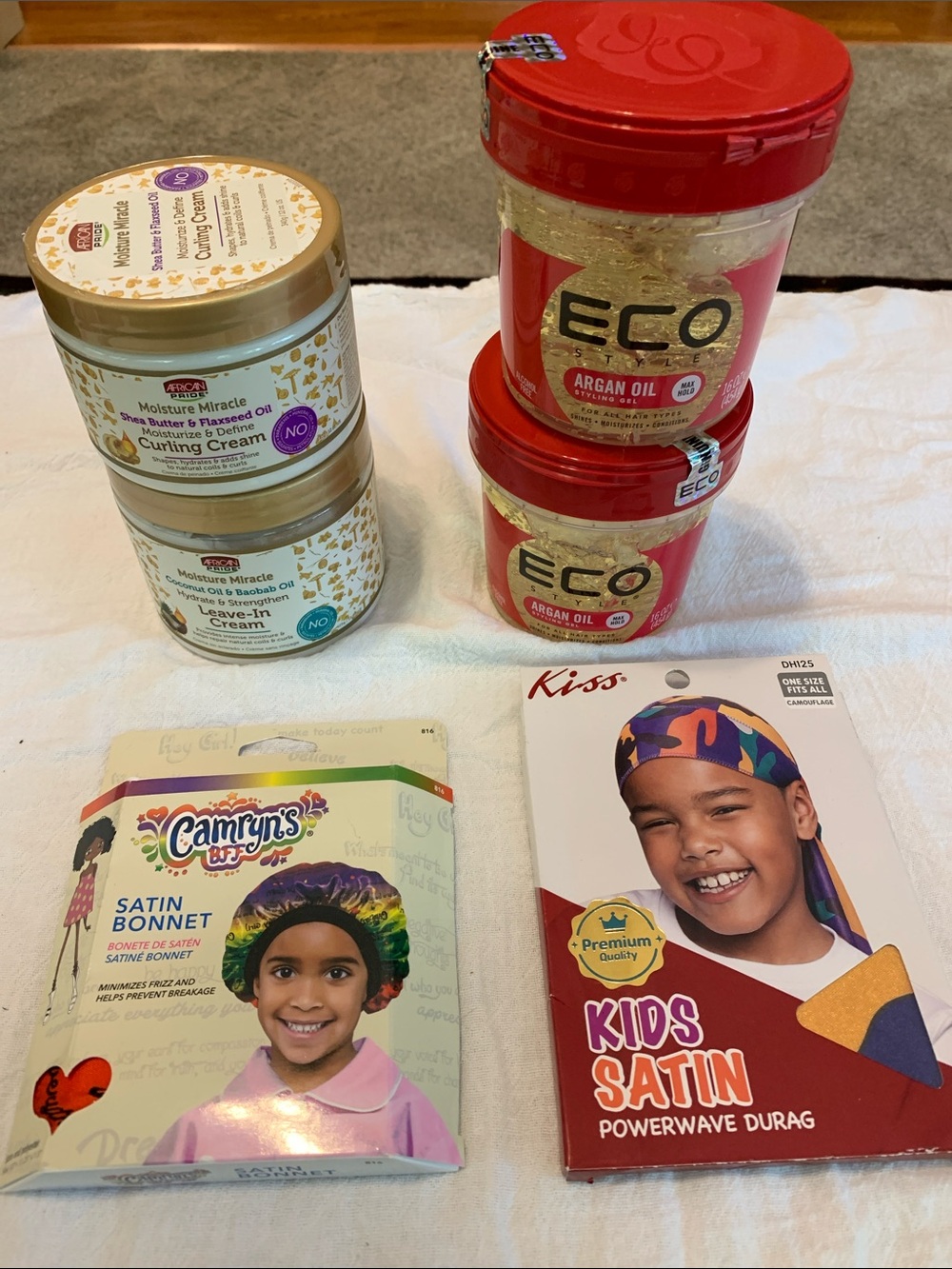Black Child’s 5 item Hair care set NEW leave-In & Curling crème Bonnet/Durag Gel
